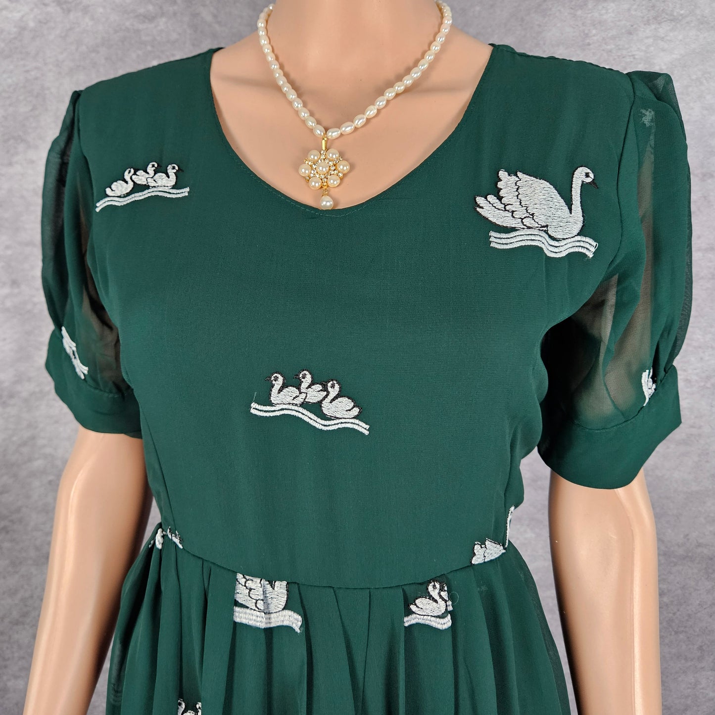 Bottle Green Swan Georgette Frock