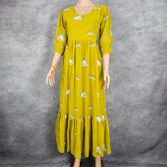 Mehendi Green Swan Georgette Frock