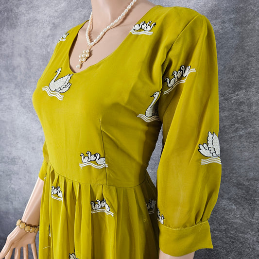 Mehendi Green Swan Georgette Frock