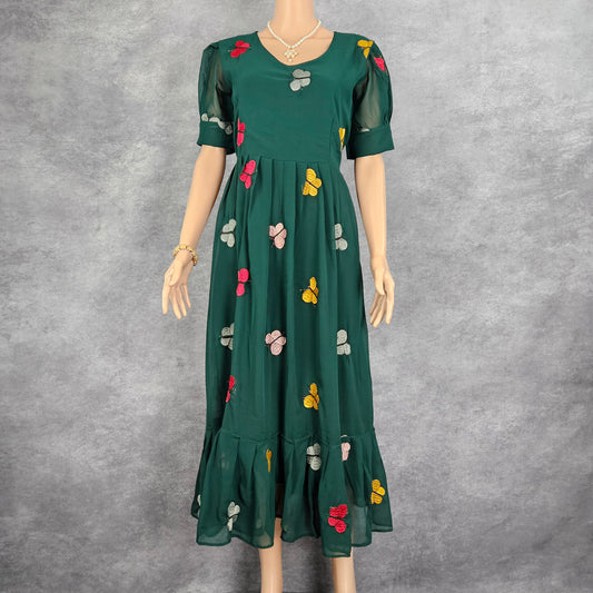 Green Georgette Butterfly Frock