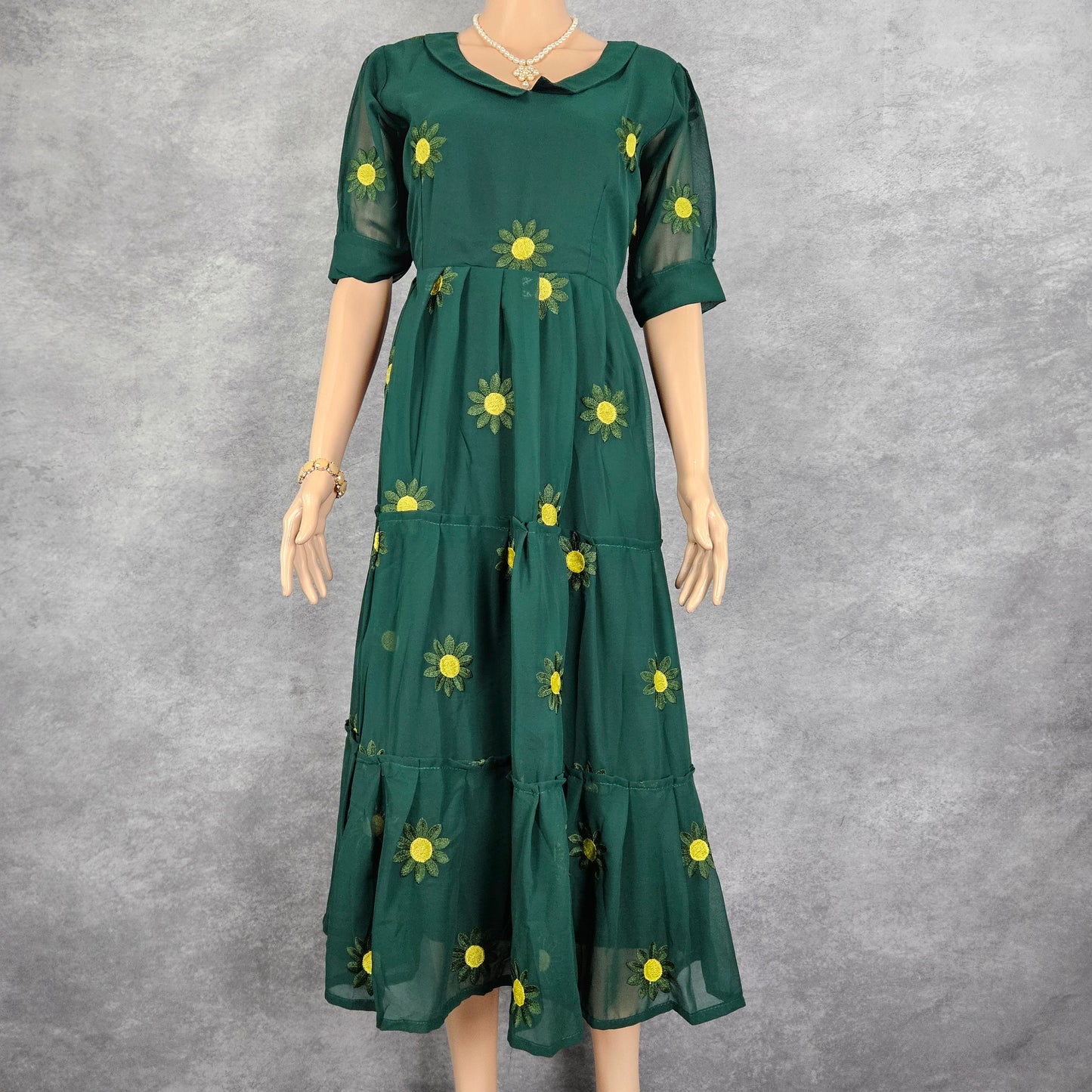 Green Sunflower Georgette Frock