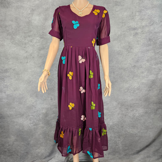 Wine Georgette Butterfly Frock