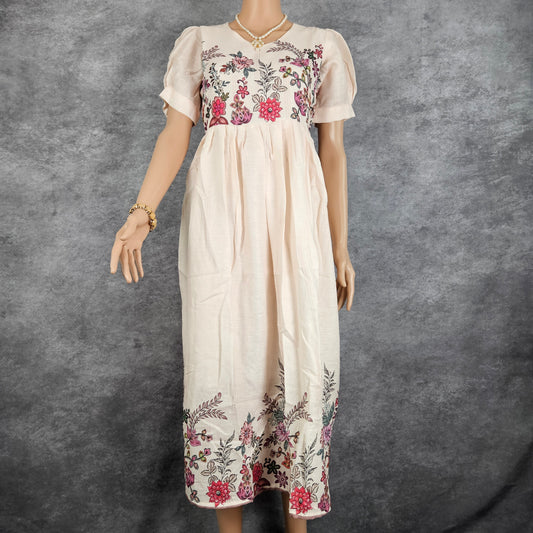 Light Peach Floral Cotton Frock