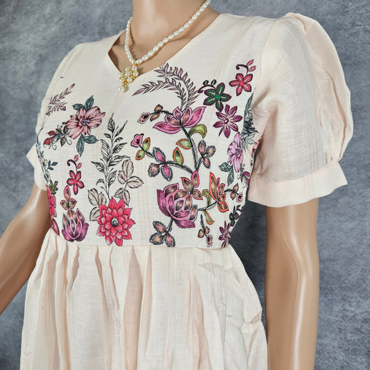 Light Peach Floral Cotton Frock