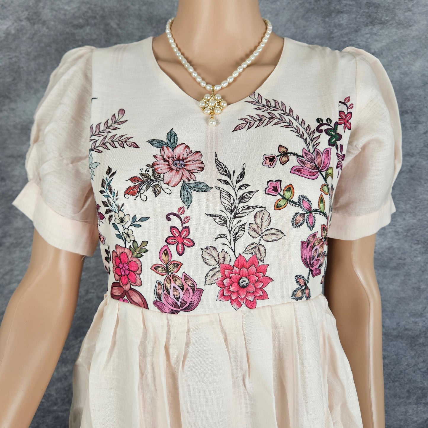 Light Peach Floral Cotton Frock