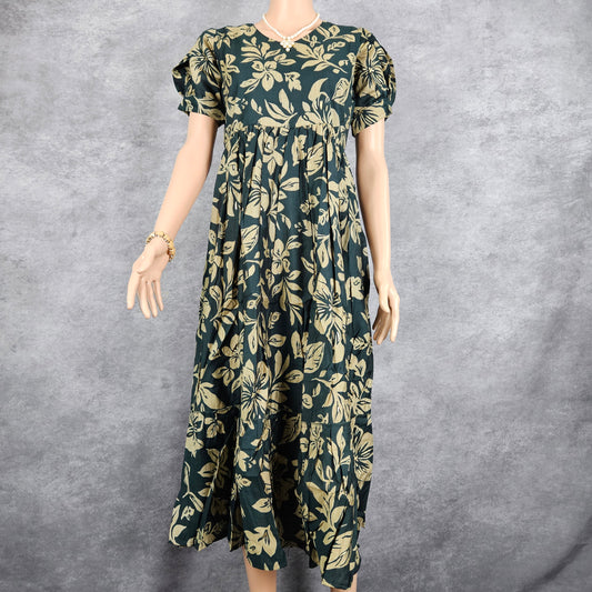 Dark Green & Gold Floral Vertican Frock
