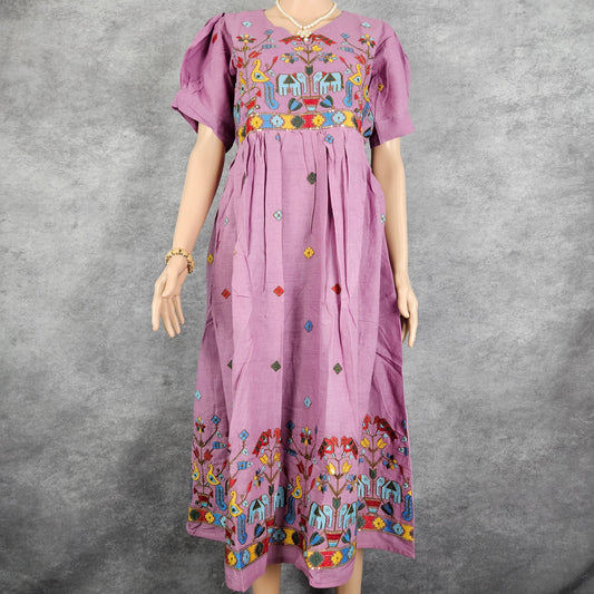Fuschia Pink Kora Embroidery Frock