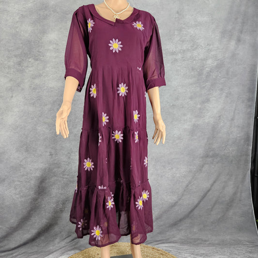 Wine Georgette Sunflower Frock