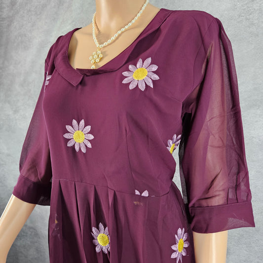 Wine Georgette Sunflower Frock