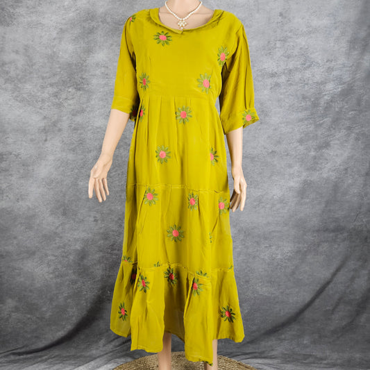 Mehendi Green Georgette Sunflower Frock