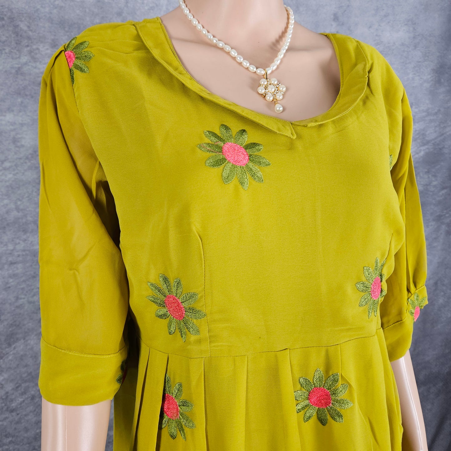 Mehendi Green Georgette Sunflower Frock