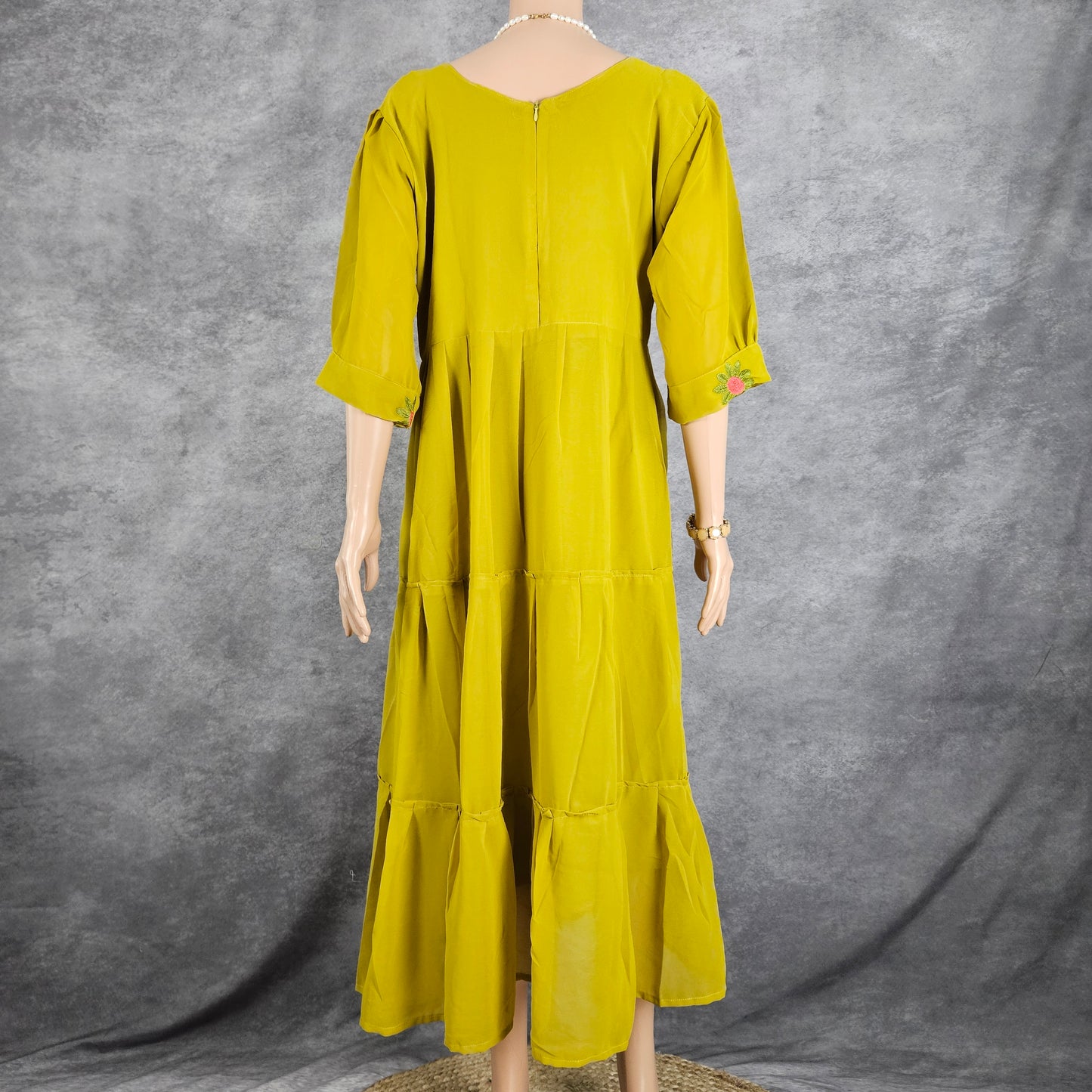 Mehendi Green Georgette Sunflower Frock