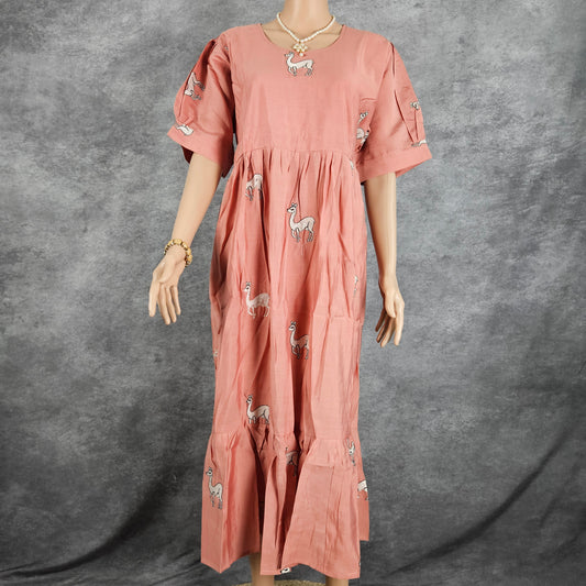 Peach Roman Silk Deer Frock