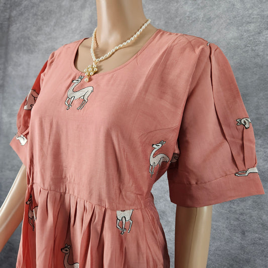 Peach Roman Silk Deer Frock