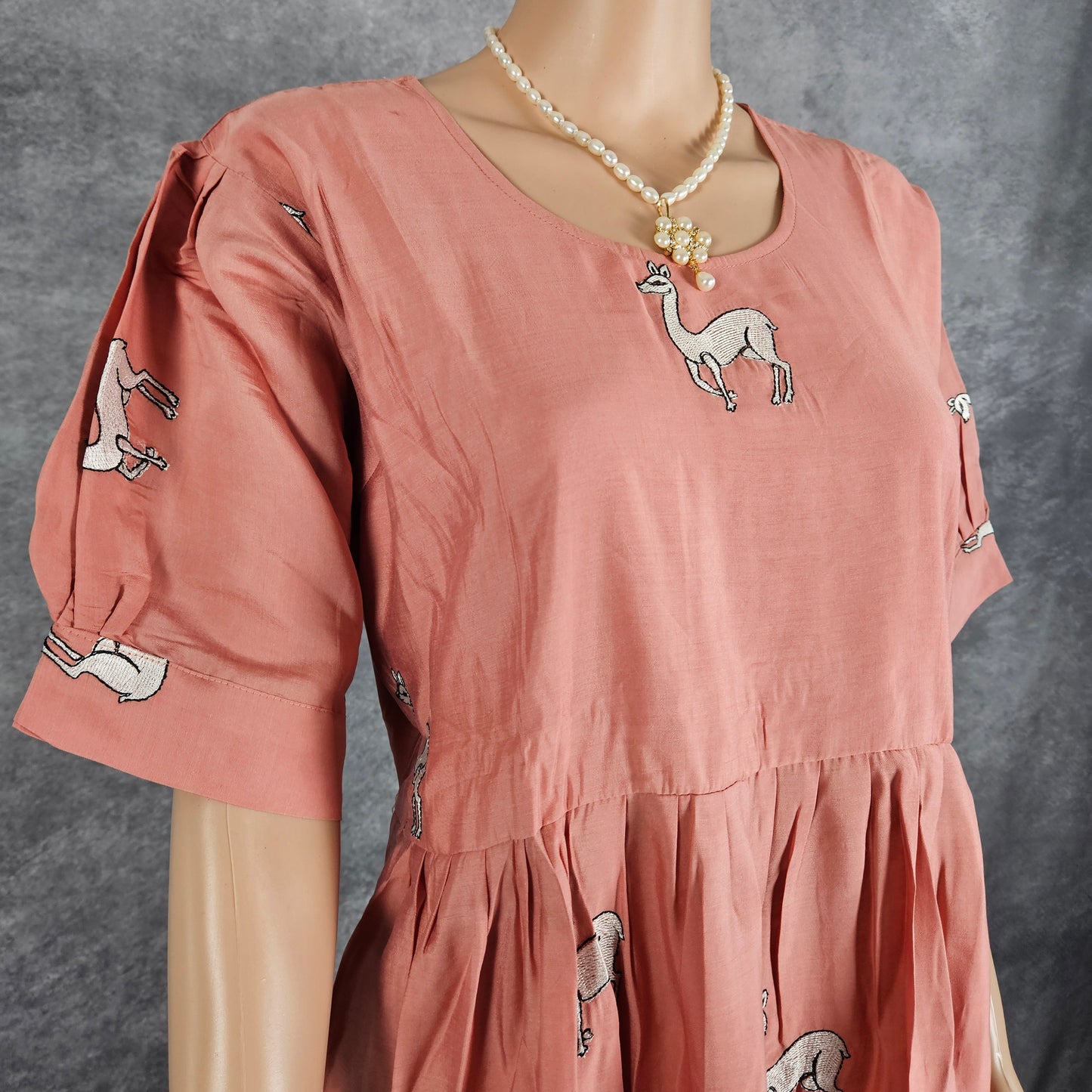Peach Roman Silk Deer Frock