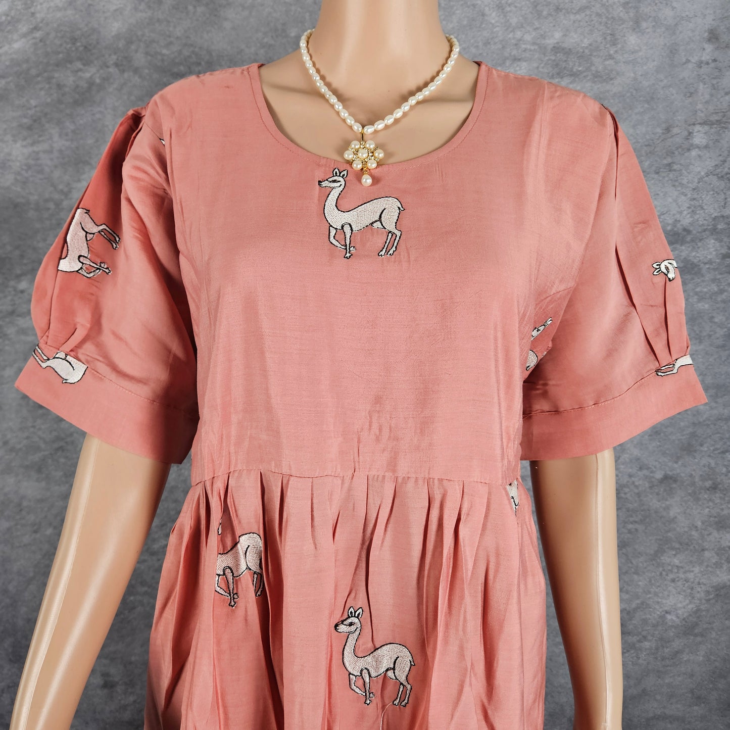 Peach Roman Silk Deer Frock