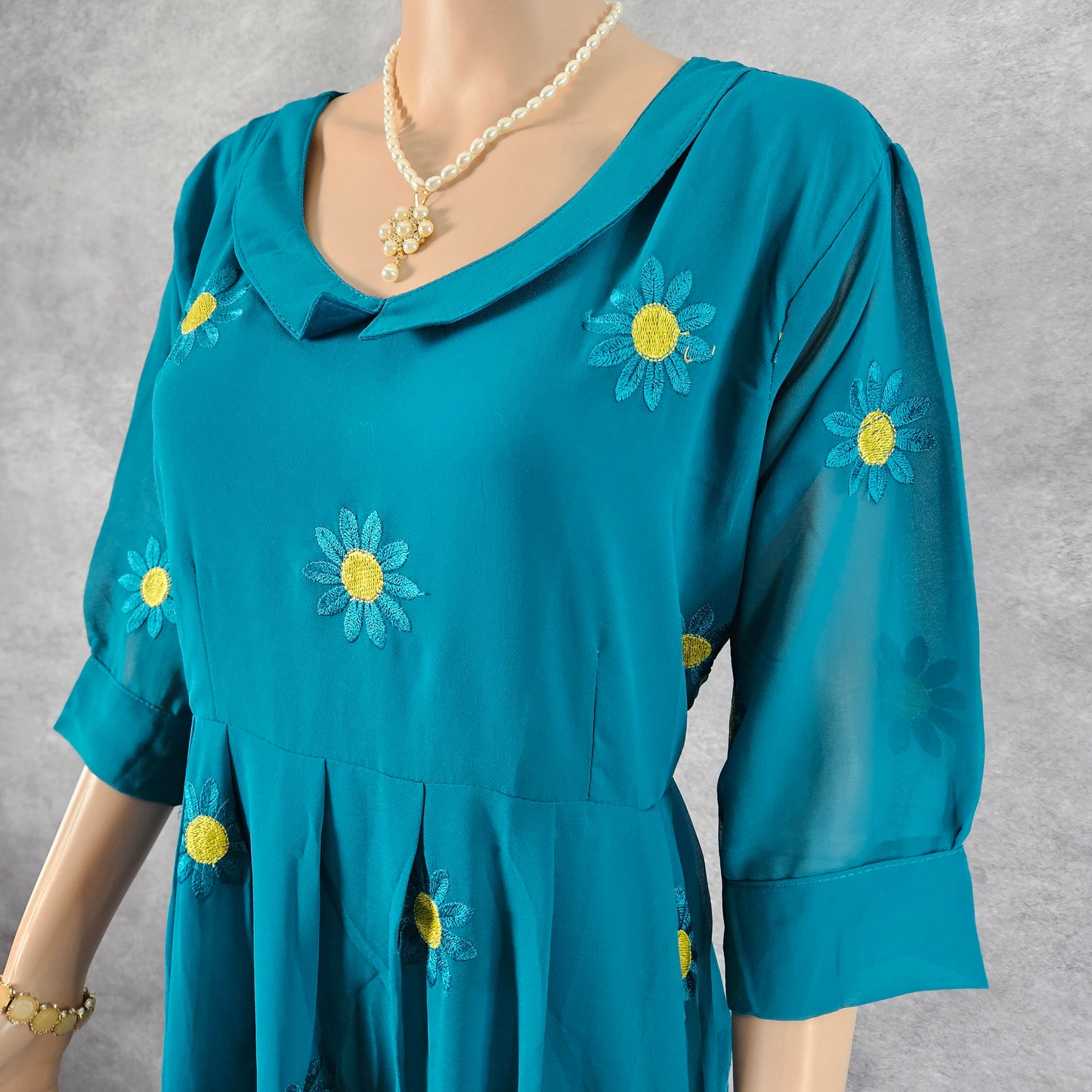Turqouise Blue Georgette Sunflower Frock