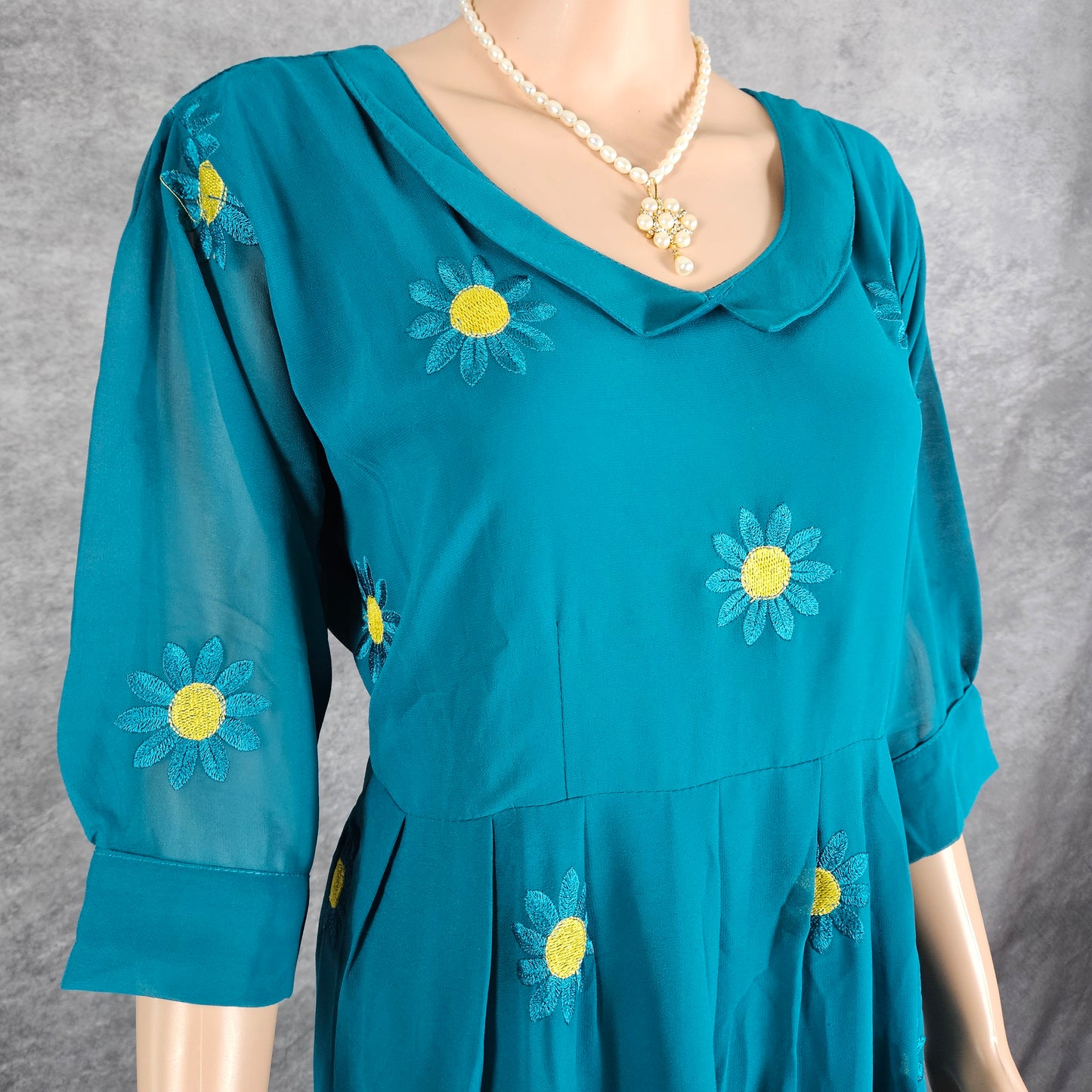 Turqouise Blue Georgette Sunflower Frock