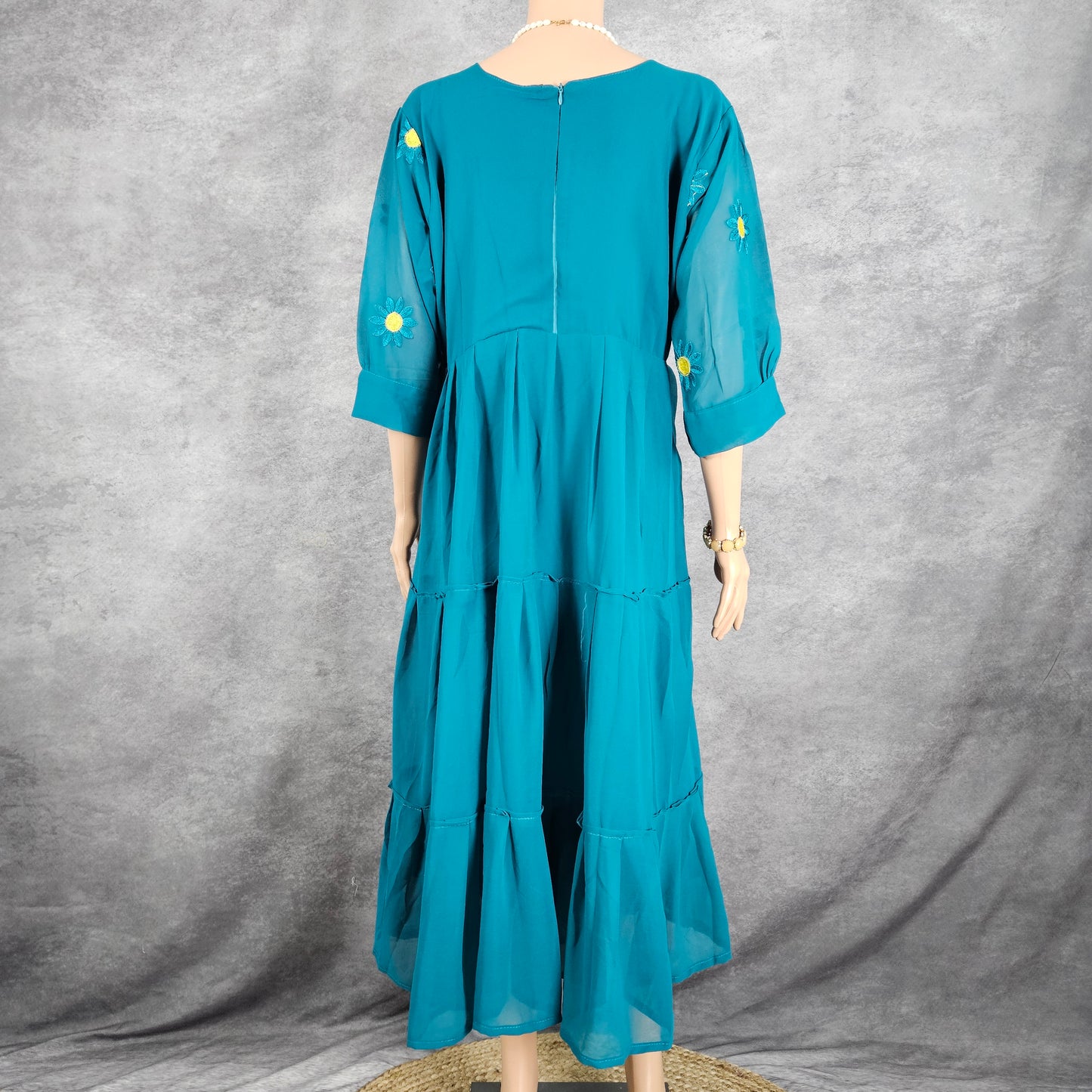 Turqouise Blue Georgette Sunflower Frock