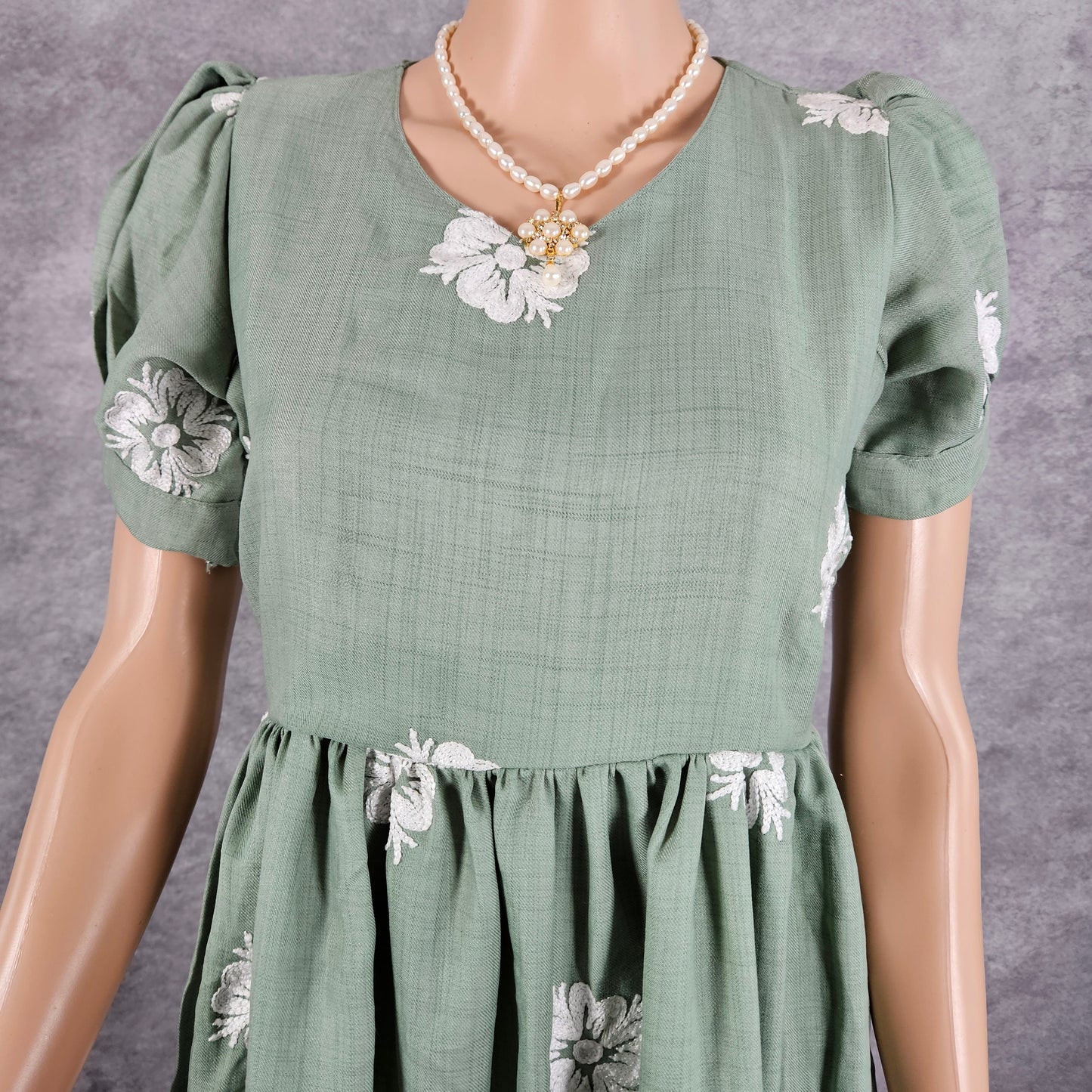 Mint Green Linen Embroidery Frock