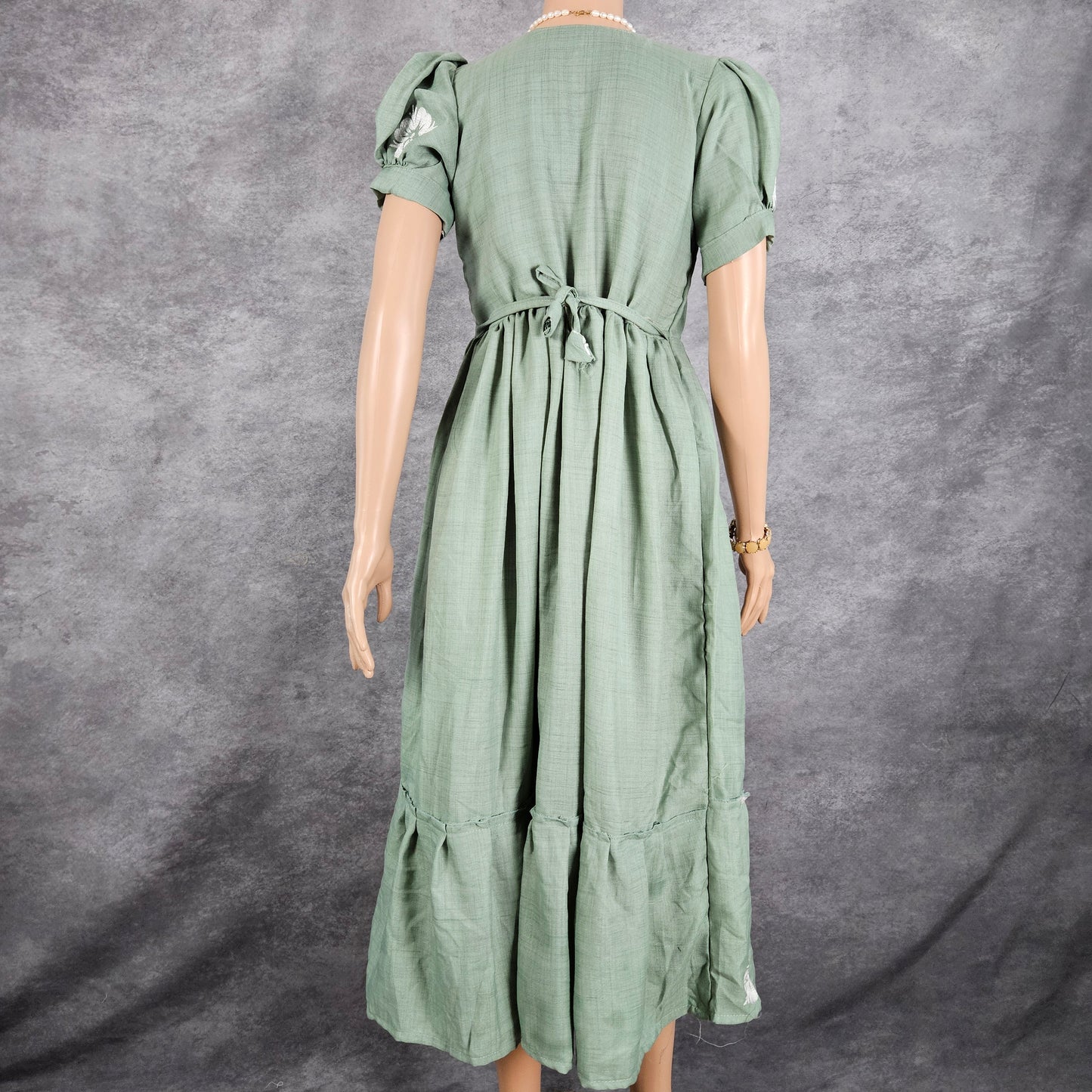 Mint Green Linen Embroidery Frock