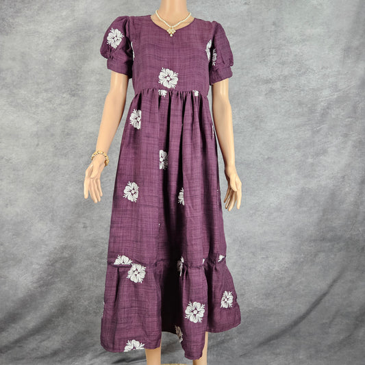 Wine Linen Embroidery Frock
