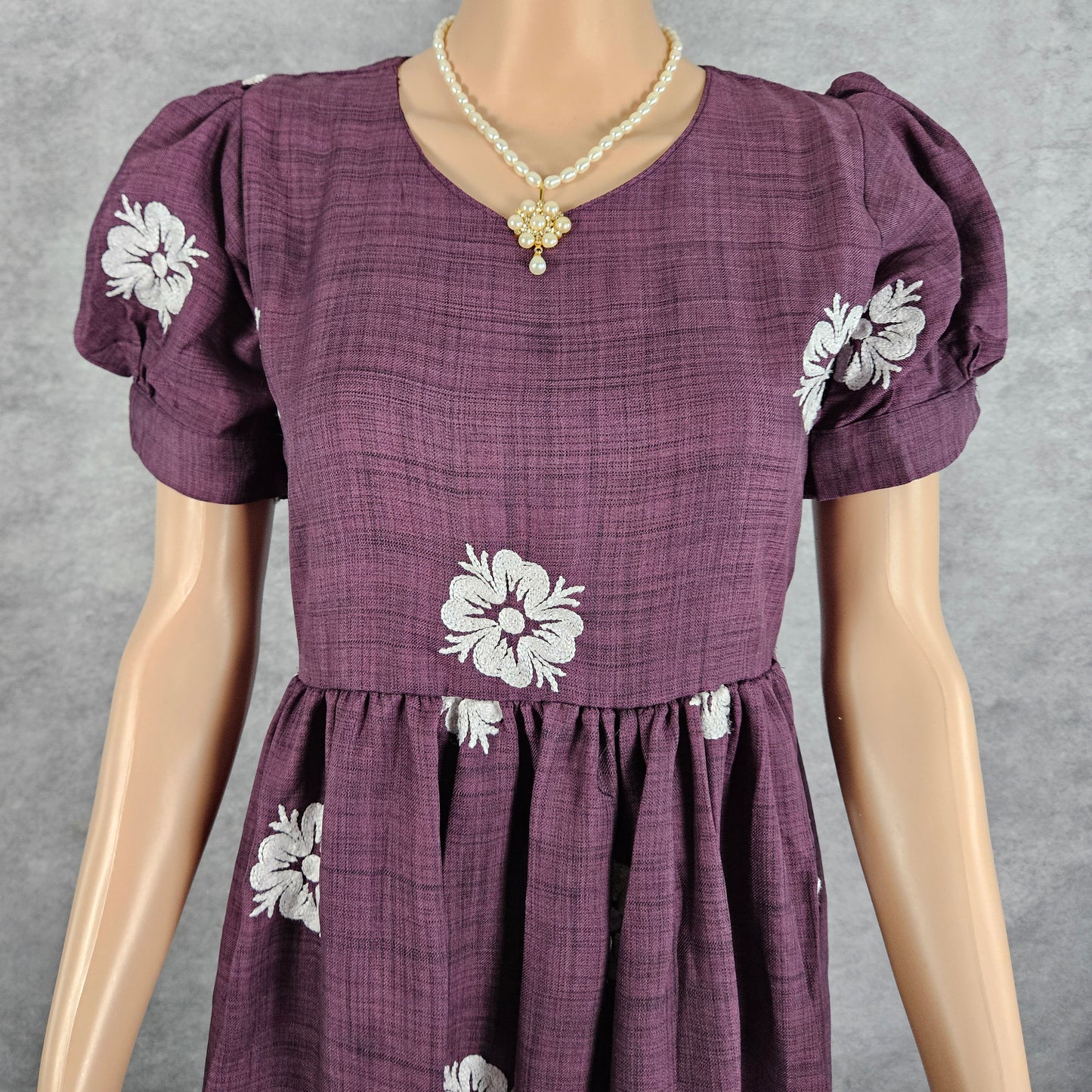 Wine Linen Embroidery Frock