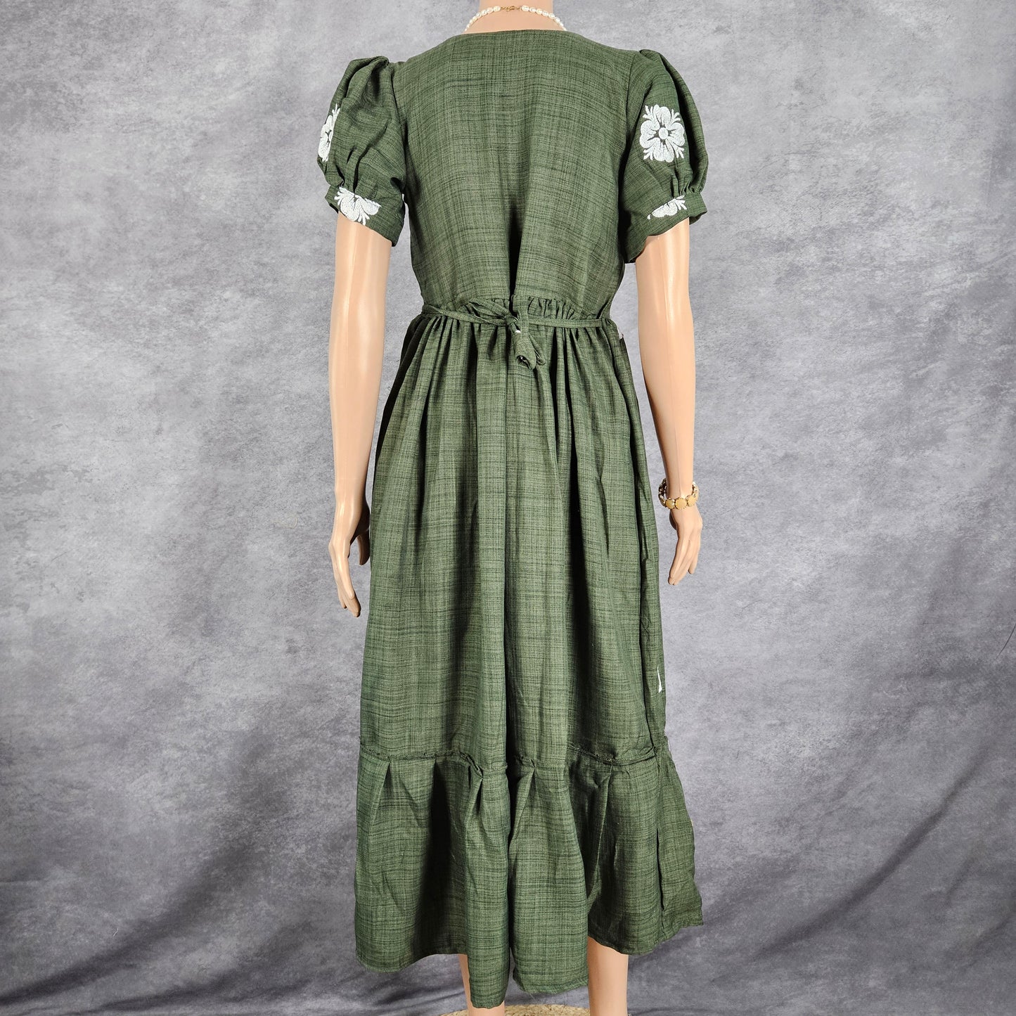 Jade Green Linen Embroidery Frock