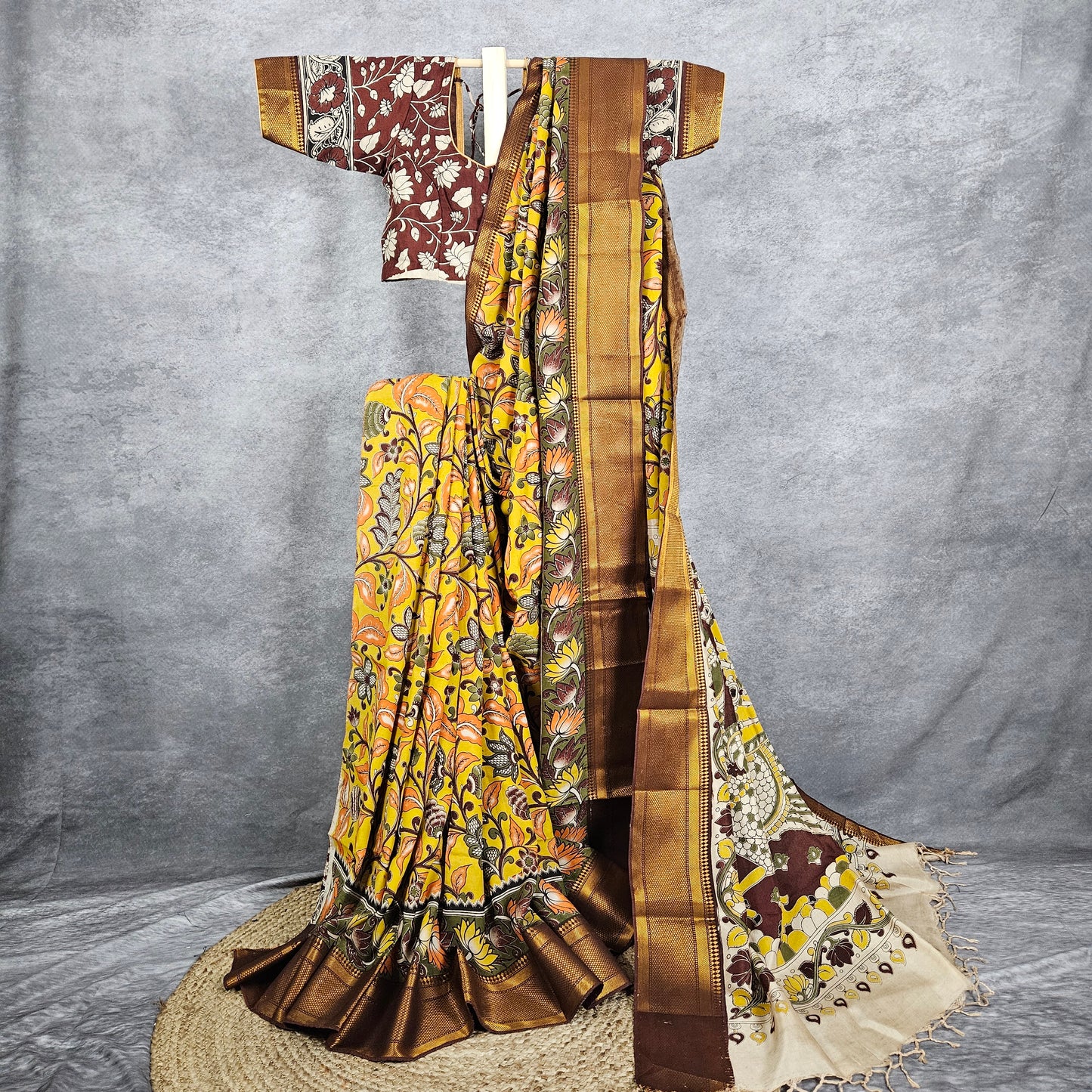 Citrine Yellow Kalamkari Silk Saree