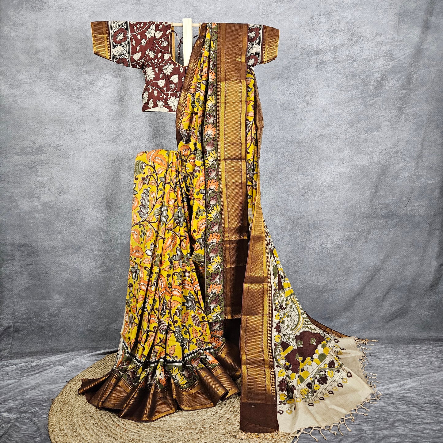 Citrine Yellow Kalamkari Silk Saree