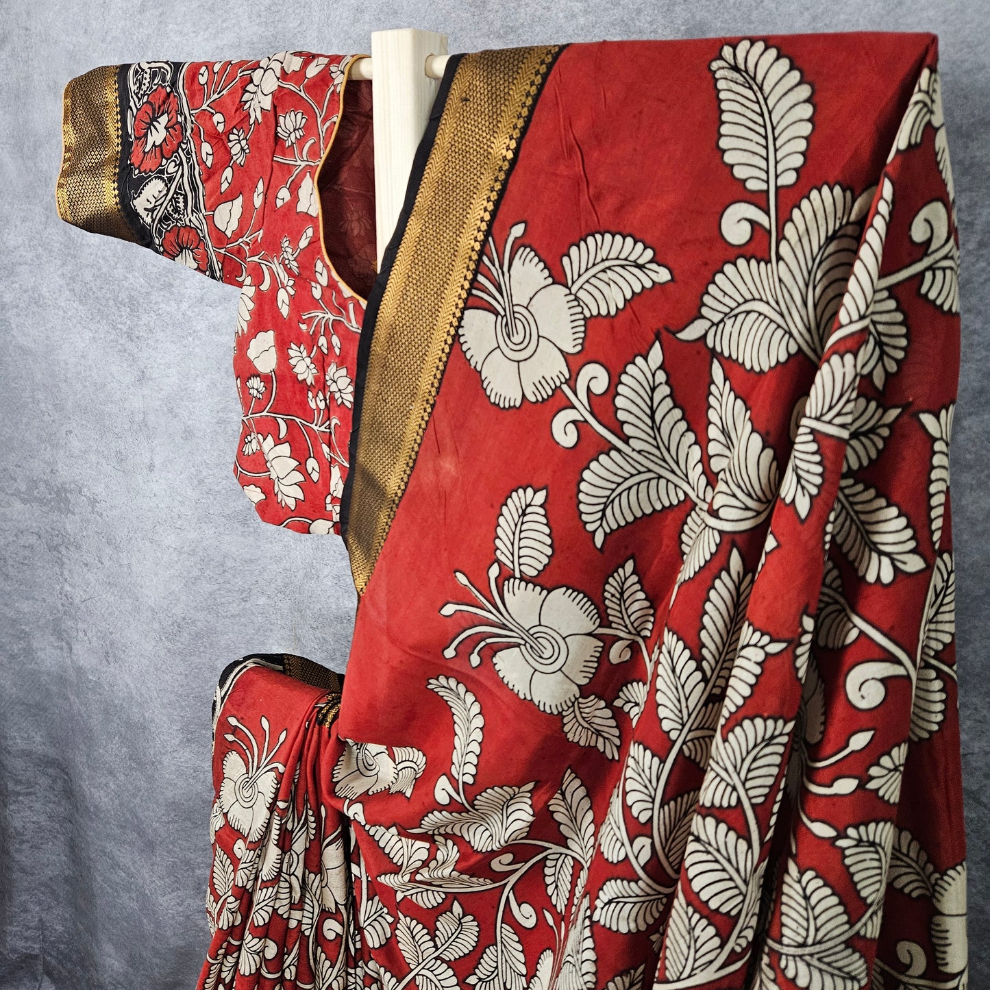 Plasma Red Kalamkari Silk Saree