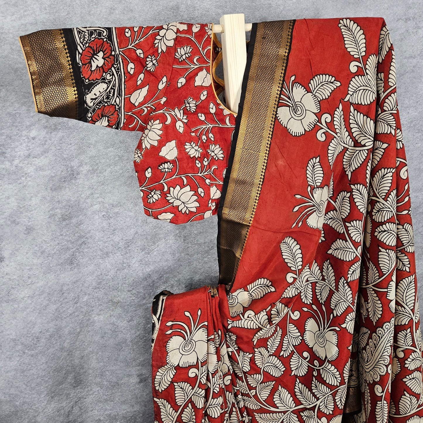 Plasma Red Kalamkari Silk Saree