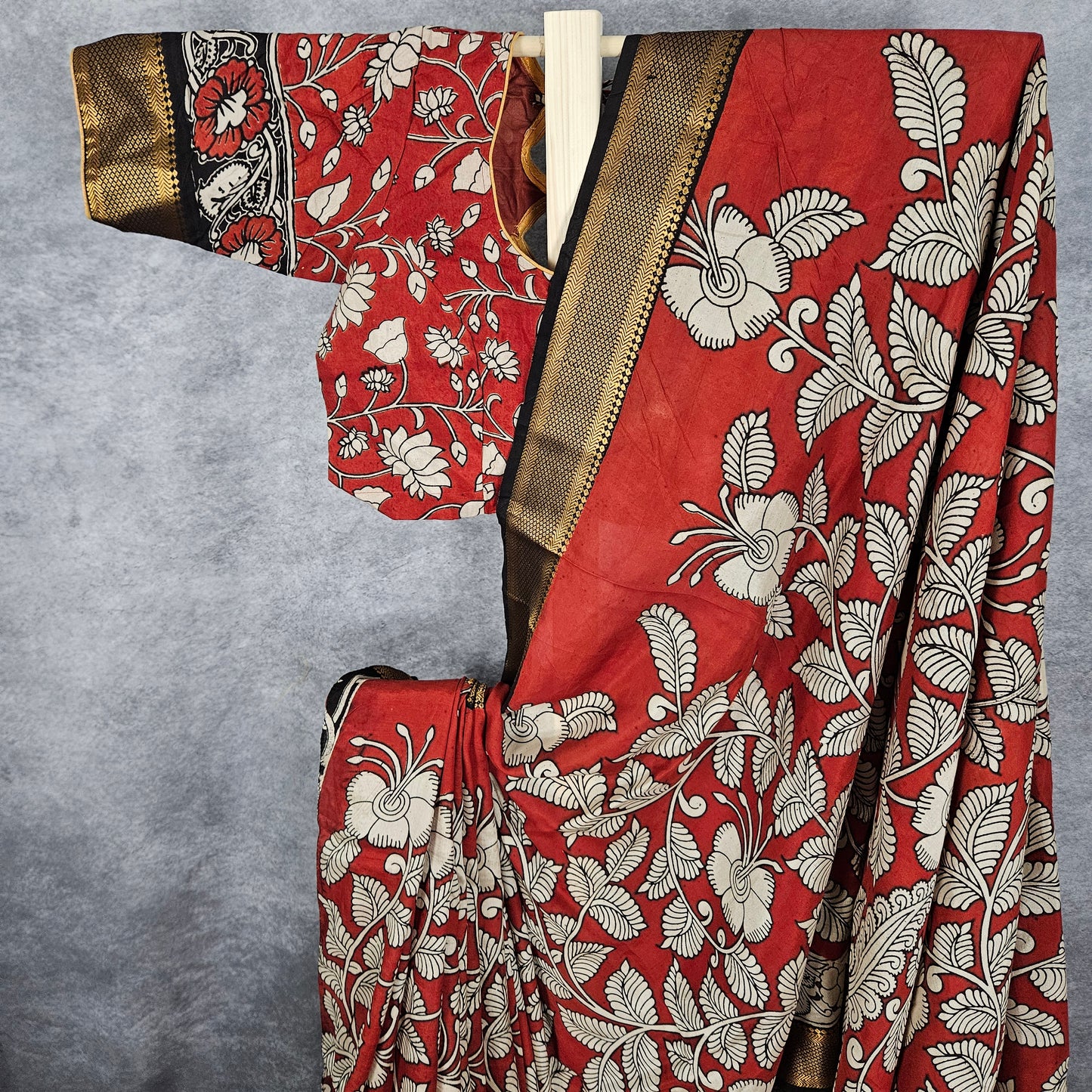 Plasma Red Kalamkari Silk Saree