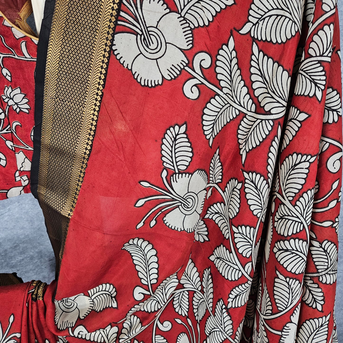 Plasma Red Kalamkari Silk Saree