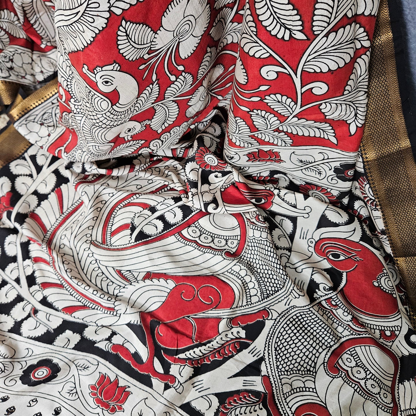 Plasma Red Kalamkari Silk Saree