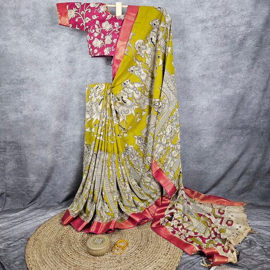 Persian Green Kalamkari Silk Saree