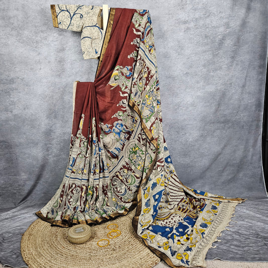 Noir Brown Kalamkari Silk Saree