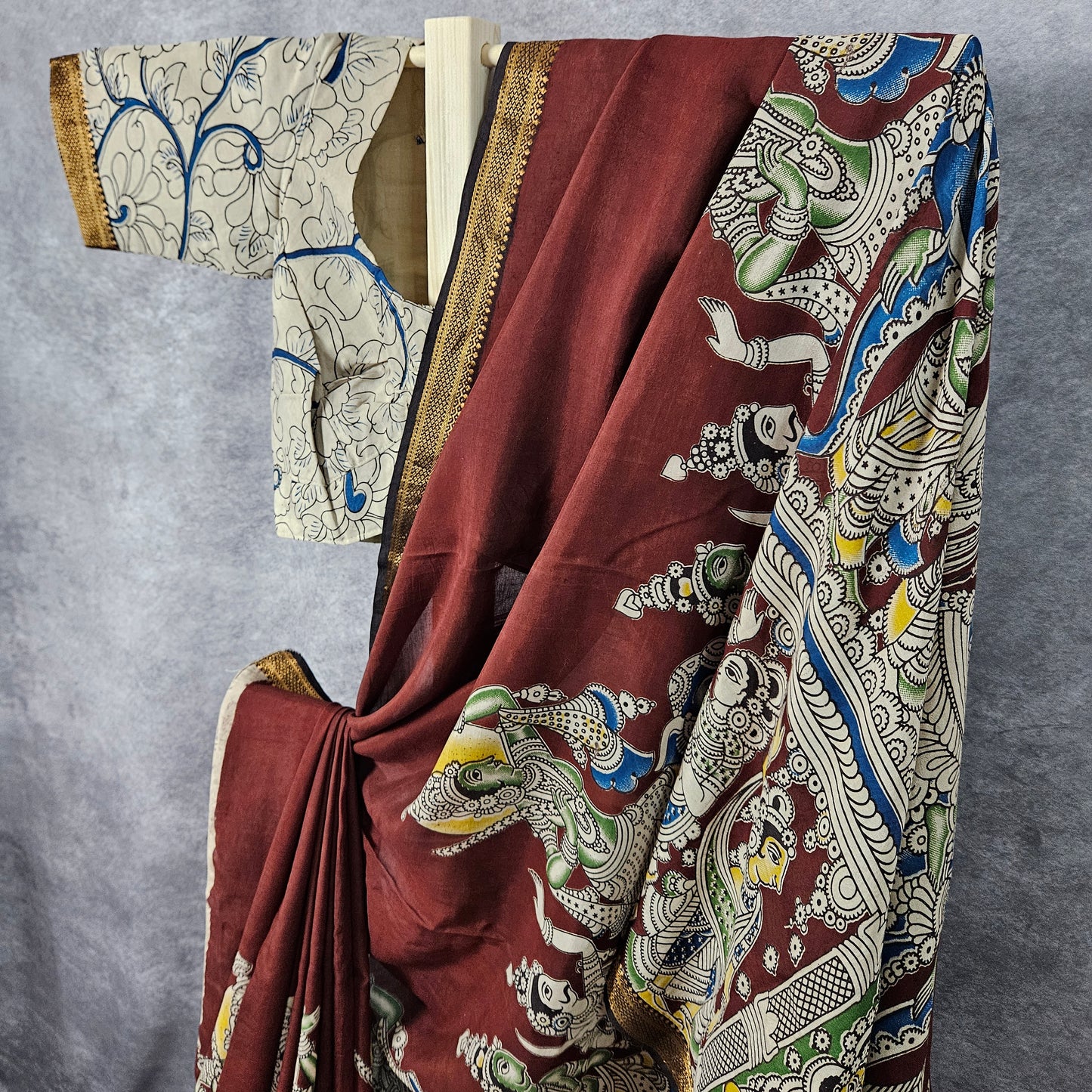 Noir Brown Kalamkari Silk Saree