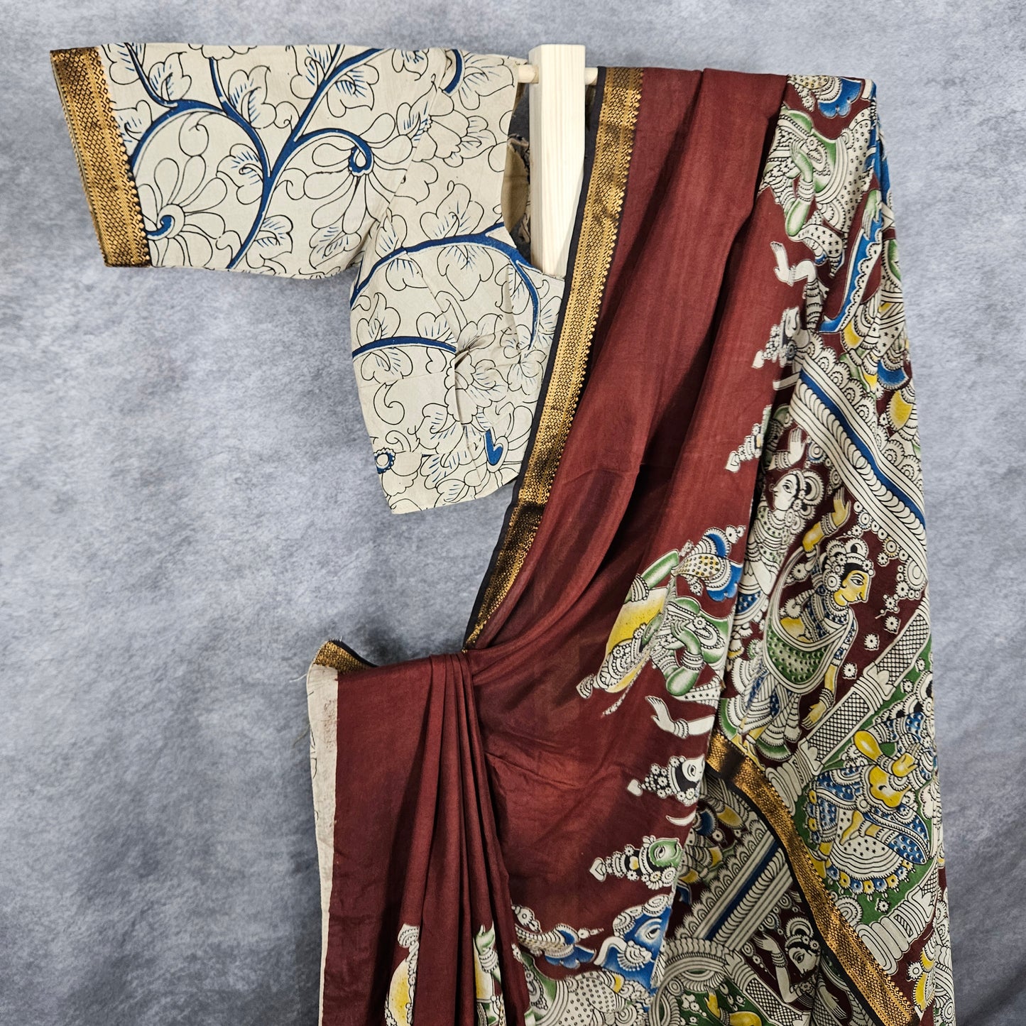 Noir Brown Kalamkari Silk Saree