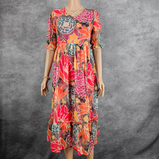 Butterfly Pink/Orange Georgette Frock