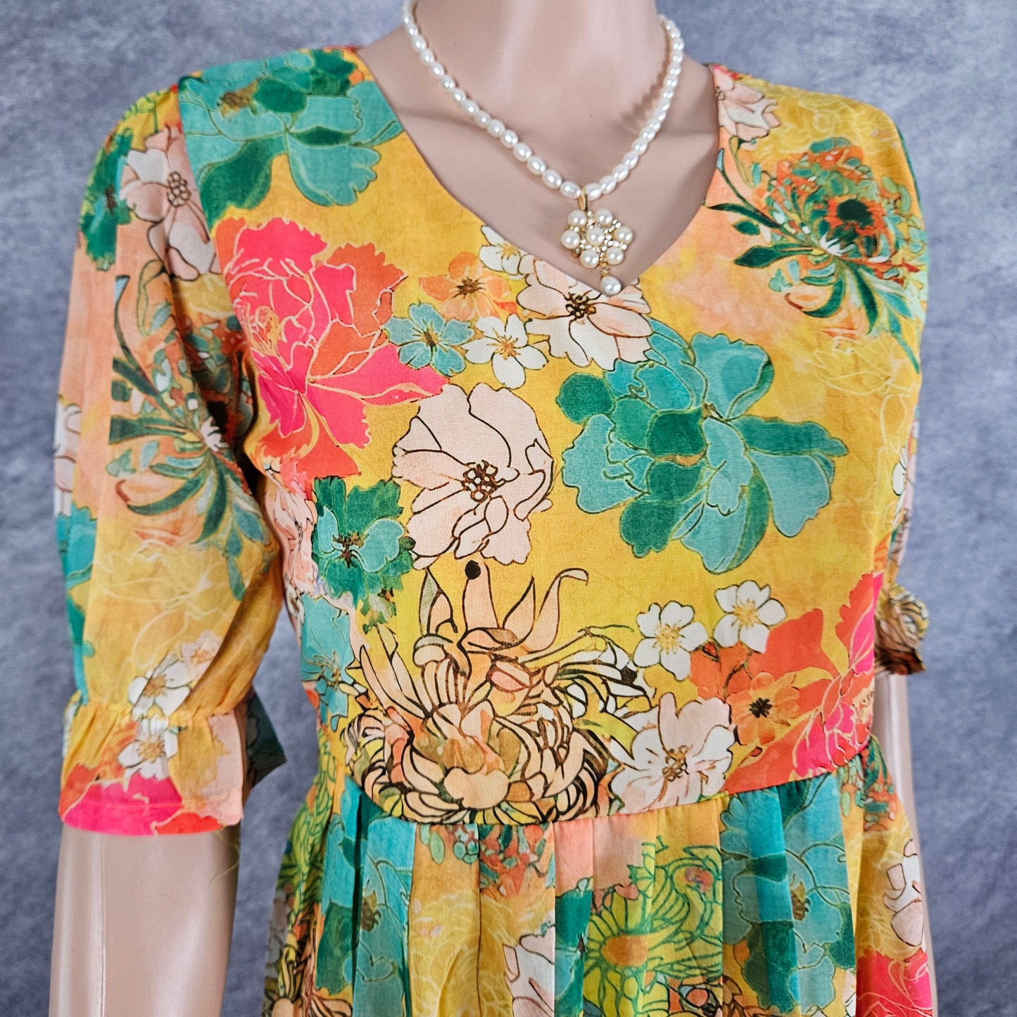 Wildvine Green/Yellow Georgette Frock