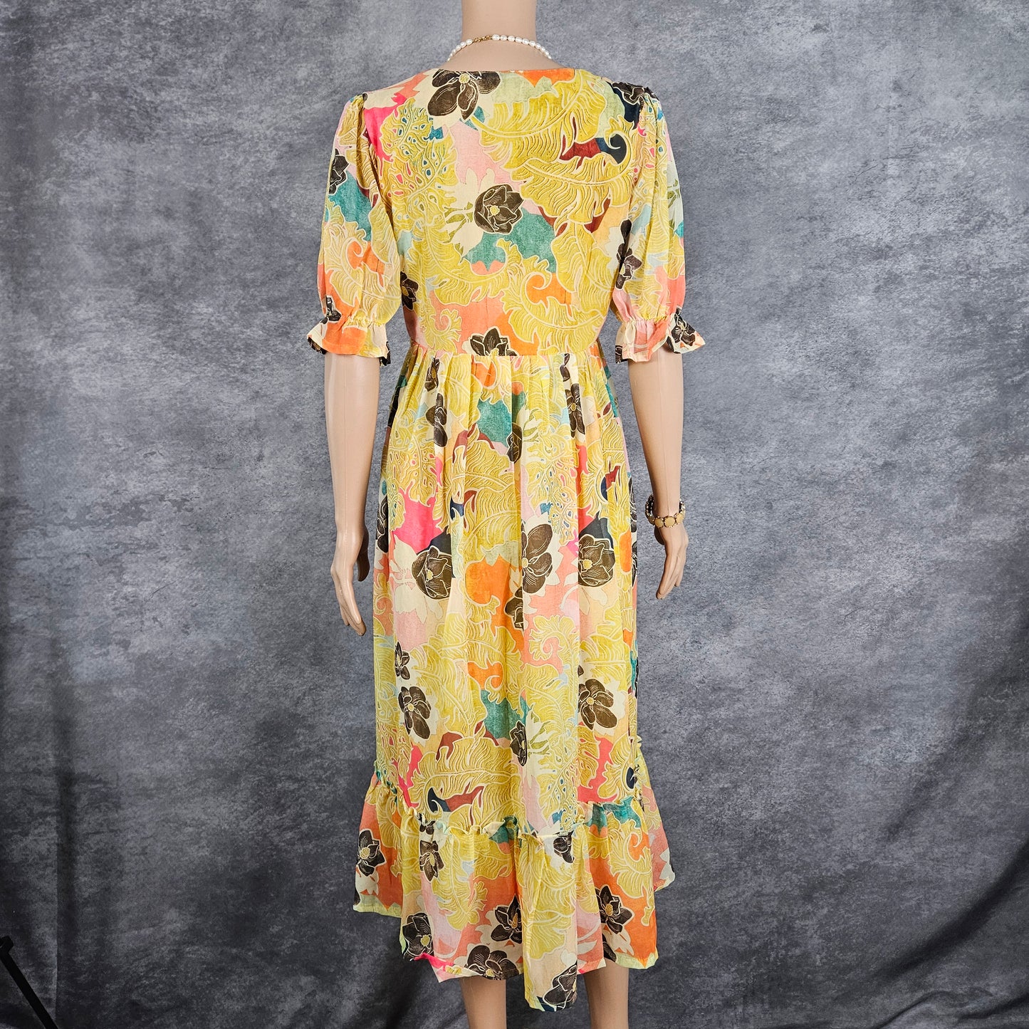 Bolt Yellow Black Floral Georgette Frock