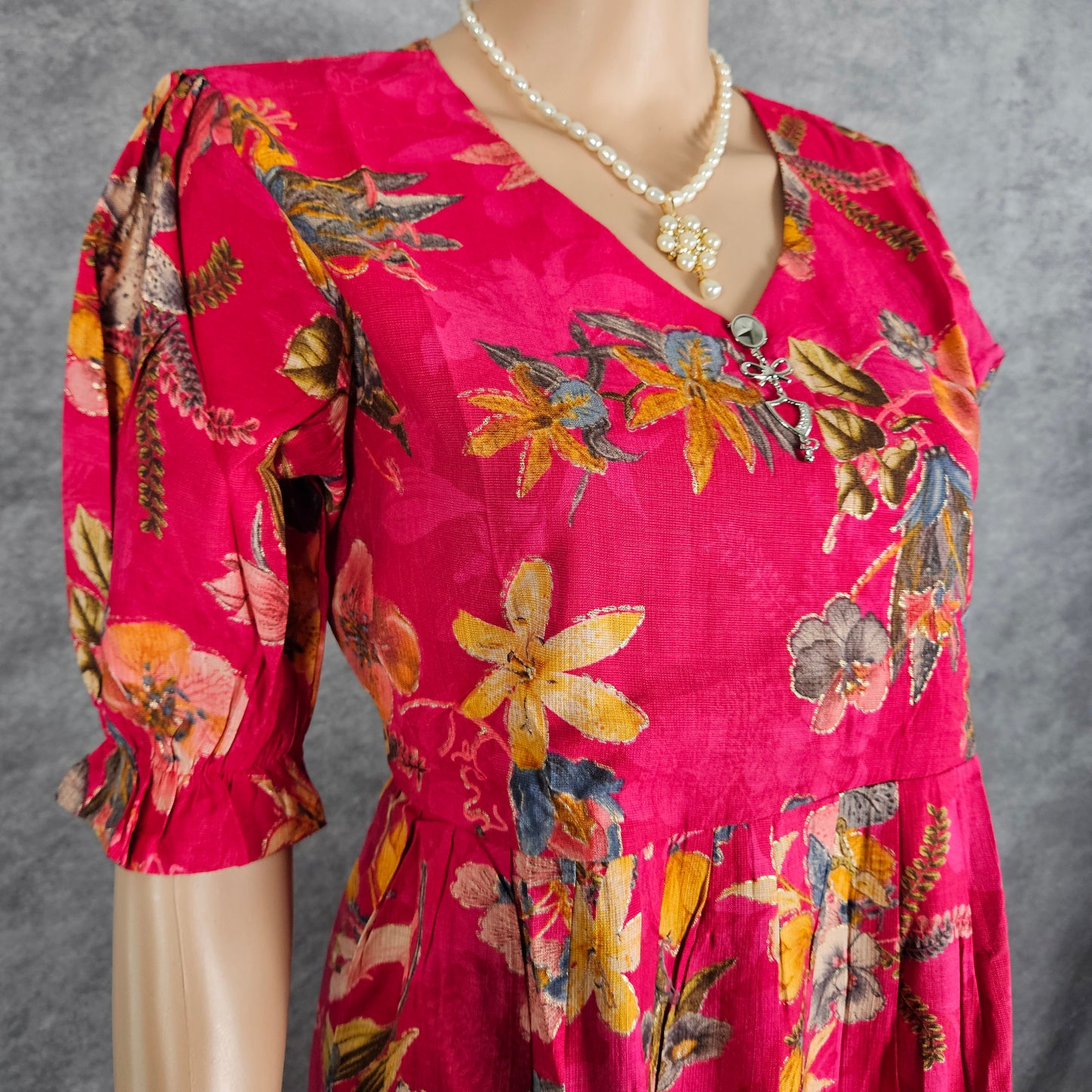 Dark Pink Multi Color Floral Vertican Frock