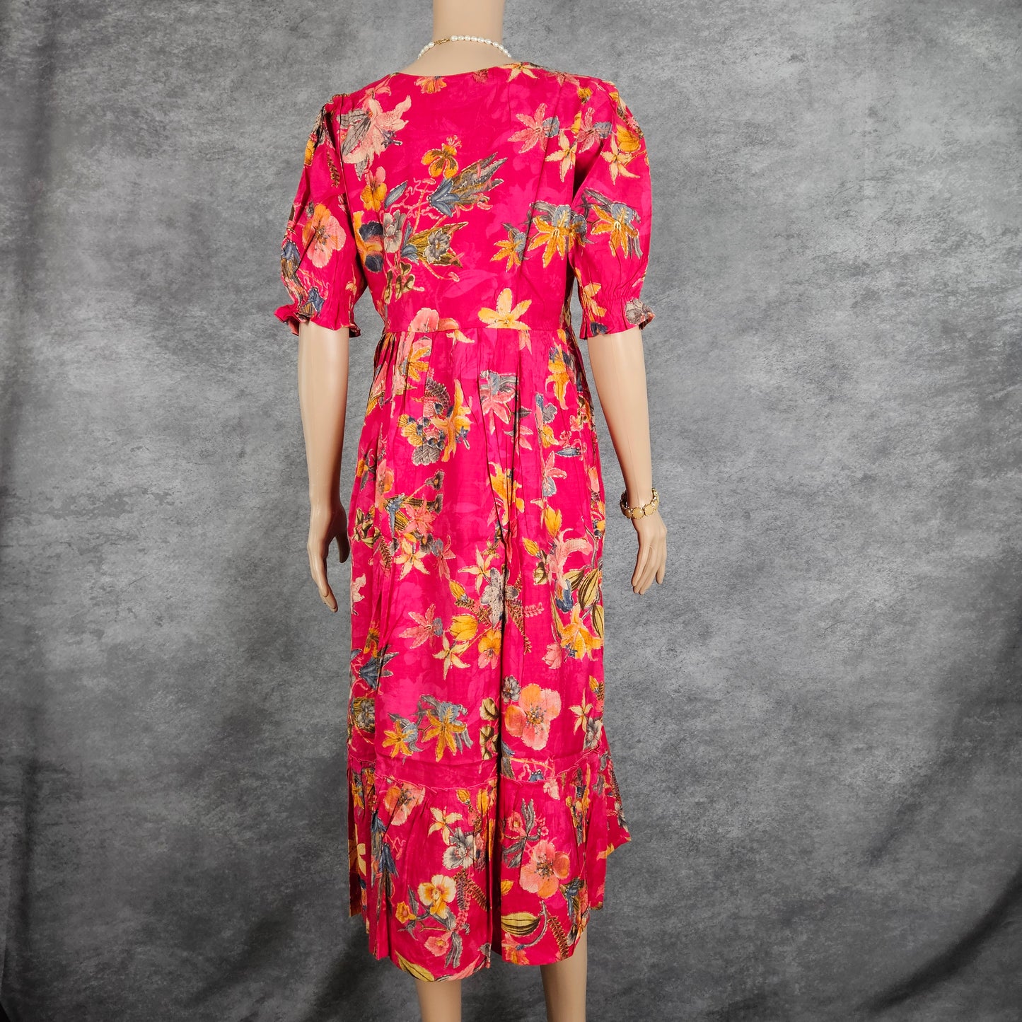Dark Pink Multi Color Floral Vertican Frock