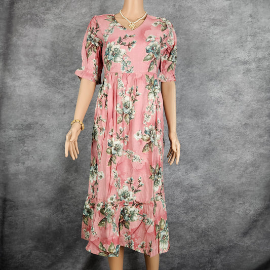 Blush Pink Lunar Grey Flowers Vertican Frock