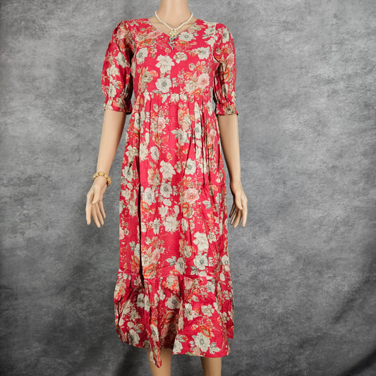 Dark Pink White And Orange Vertican Frock