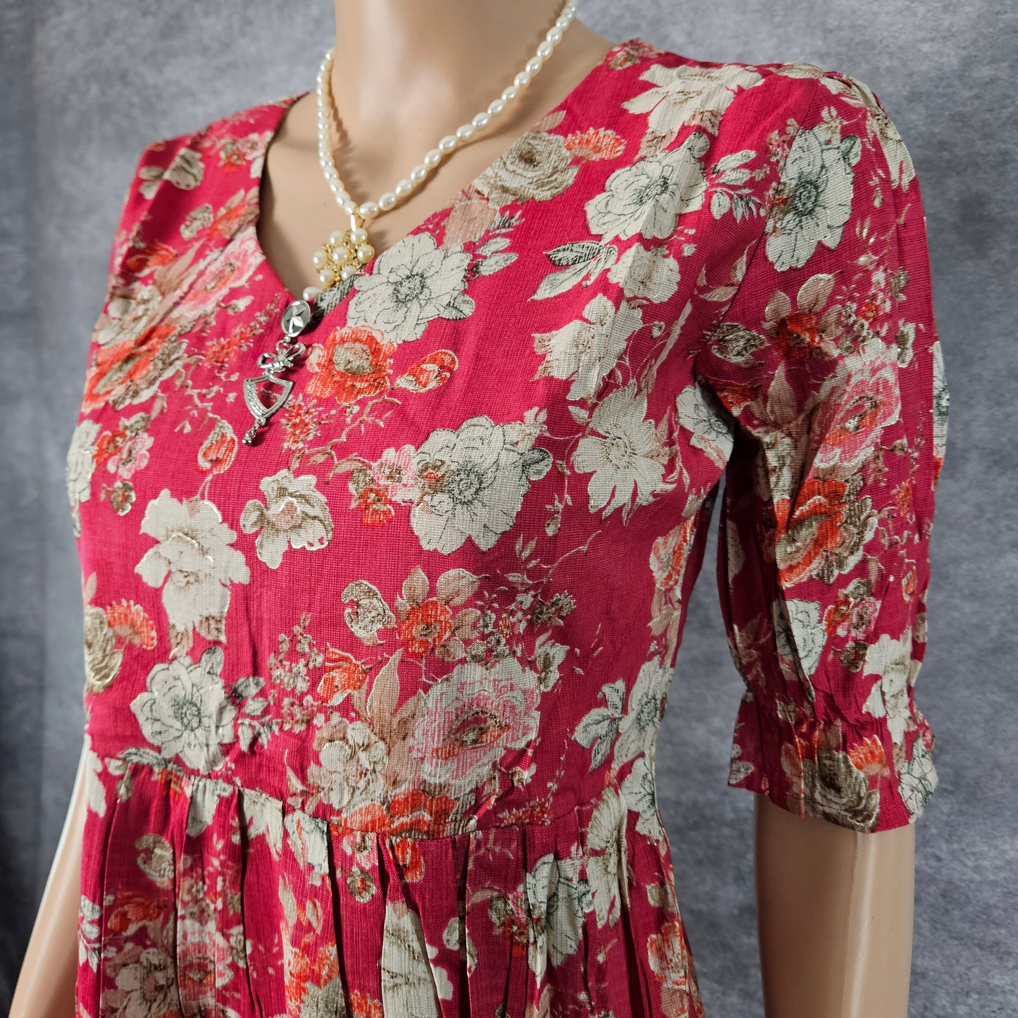 Dark Pink White And Orange Vertican Frock
