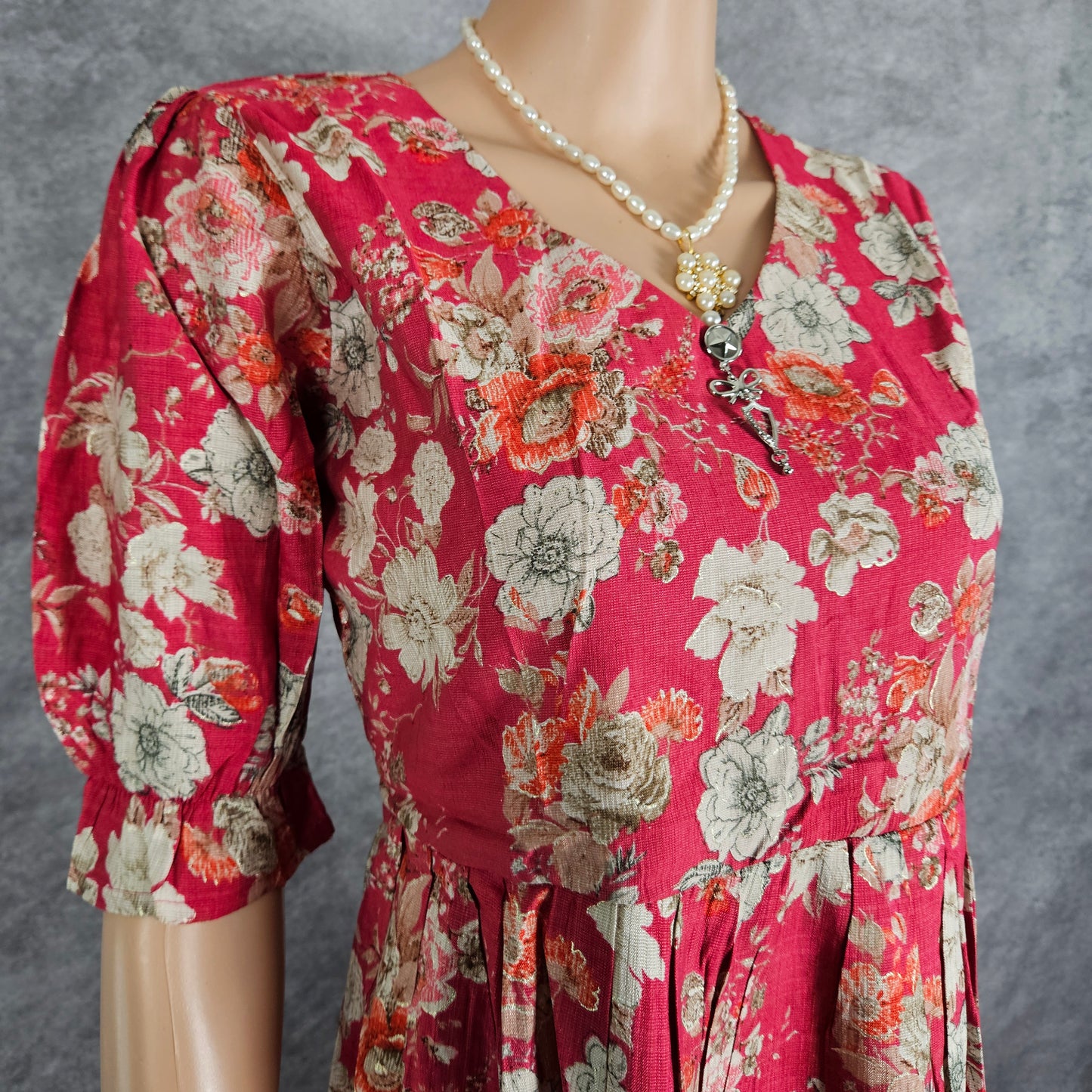 Dark Pink White And Orange Vertican Frock
