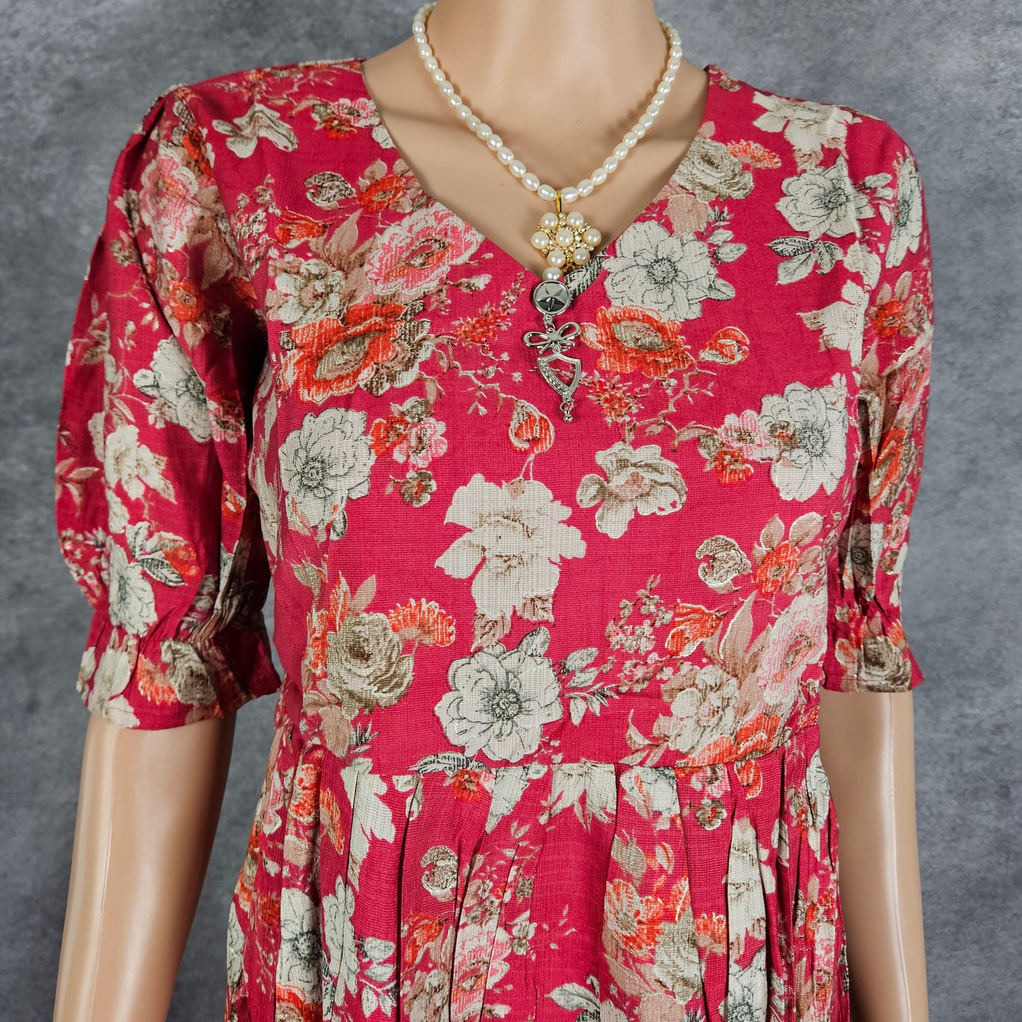 Dark Pink White And Orange Vertican Frock