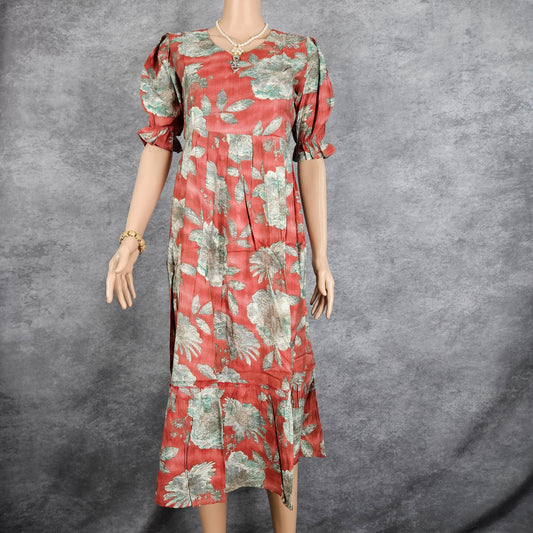 Shrouded Red Green Flowers Vertican Frock